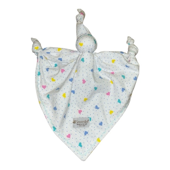 Snoedel Lovey Baby Security Blanket Hearts White multicolor gender neutral - Picture 1 of 8